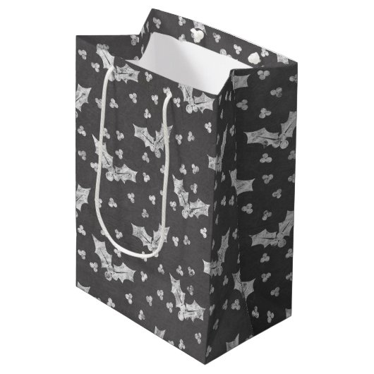 Sac Cadeau Moyen Joli tableau noir & blanc Holly Noël (Devant Angle)