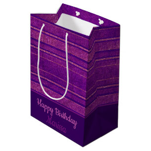 Sac Cadeau Moyen Joli violet rose Motif de rayures désespérées