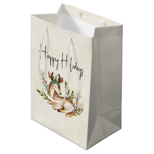 Sac Cadeau Moyen Jolie aquarelle Deer Pose En Bas Boho Holiday