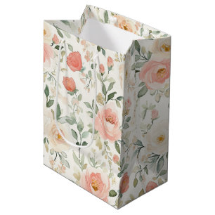 Sac Cadeau Moyen Jolie Douceur de Pêche Rose Floral Mariage
