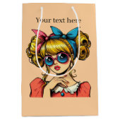 Sac Cadeau Moyen Jolie femme rétro ajouter du texte (Devant)