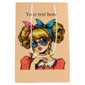 Sac Cadeau Moyen Jolie femme rétro ajouter du texte (Dos)