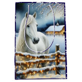 Sac Cadeau Moyen Jolie ferme festive de Cheval Blanc Noël (Devant)