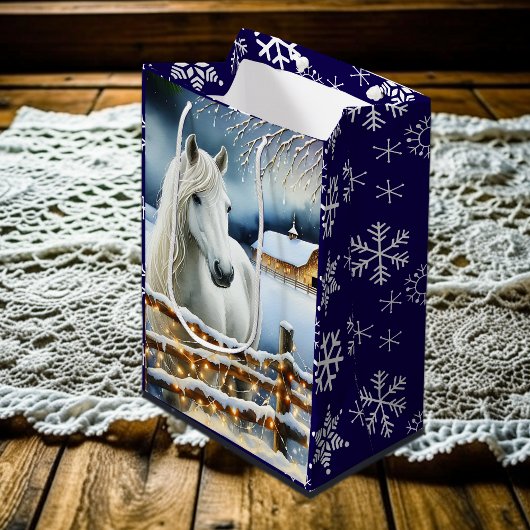 Sac Cadeau Moyen Jolie ferme festive de Cheval Blanc Noël