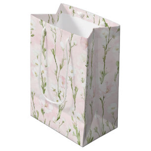 Sac Cadeau Moyen Jolie Fête de Mariage Florale Rose Pâle