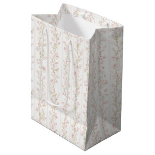 Sac Cadeau Moyen Jolie Fête de Mariage Rose Pâle Floral Rayures