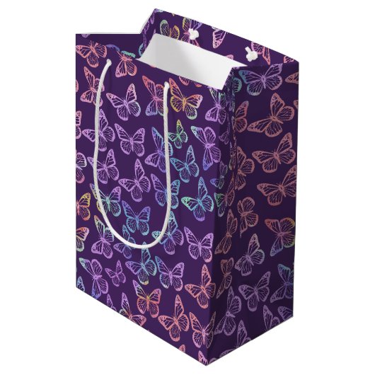 Sac Cadeau Moyen Jolie fille papillon violet Motif Iridescente (Dos Angle)