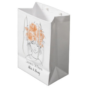Sac Cadeau Moyen Jolie fille pêche aquarelle rose-Floral
