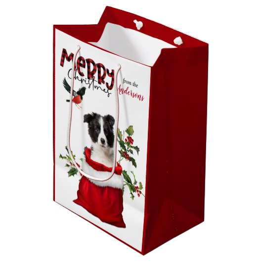 Sac Cadeau Moyen Jolie frontière Collie Chien chiot Noël (Devant Angle)