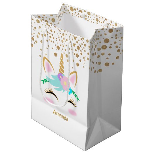 Sac Cadeau Moyen Jolie licorne florale (Devant Angle)