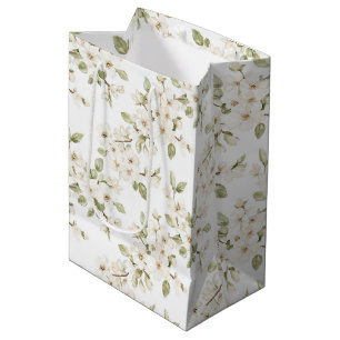 Sac Cadeau Moyen Jolie Mariage Arbre Fleurissant Crème