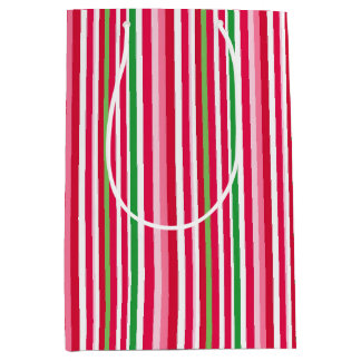 Sac Cadeau Moyen Jolie rayures rose, verte et rouge