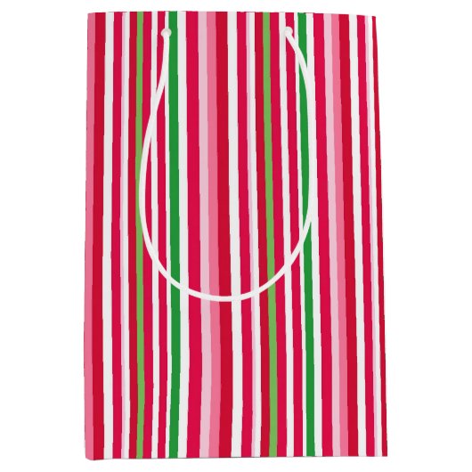 Sac Cadeau Moyen Jolie rayures rose, verte et rouge (Devant)