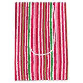 Sac Cadeau Moyen Jolie rayures rose, verte et rouge (Dos)