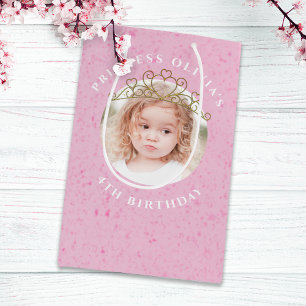 Sac Cadeau Moyen Jolie Rose Anniversaire Princesse Tiara Simple