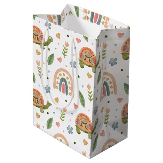Sac Cadeau Moyen Jolie tortue aquarelle et Motif arc-en-ciel (Dos Angle)