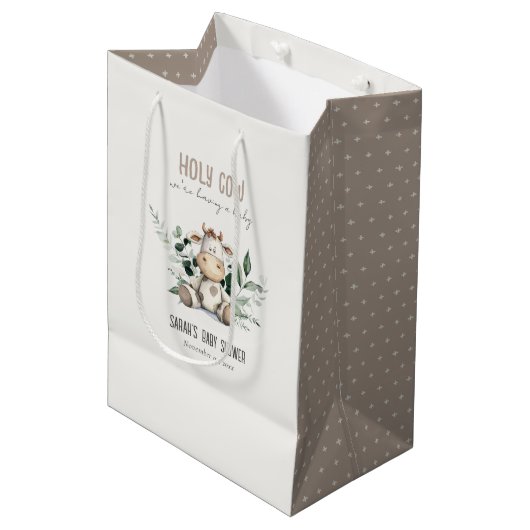 Sac Cadeau Moyen Jolie Vache Foliage Pastel Baby shower Neutre (Devant Angle)