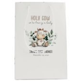 Sac Cadeau Moyen Jolie Vache Foliage Pastel Baby shower Neutre (Devant)