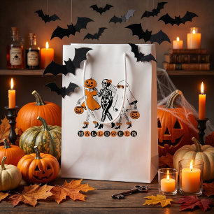 Sac Cadeau Moyen Jolies Filles d'Halloween Squelette Fantôme Citrou