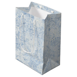 Sac Cadeau Moyen Jolies Fleurs Blanches et Bleues Baby Shower Maria