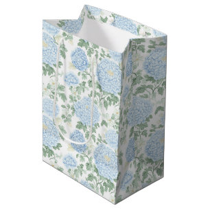 Sac Cadeau Moyen Jolies Fleurs Bleu Clair Blanc Lavage Nuptial
