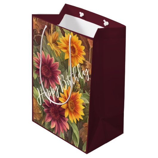 Sac Cadeau Moyen Jolies fleurs d'automne Floral automne Anniversair (Dos Angle)