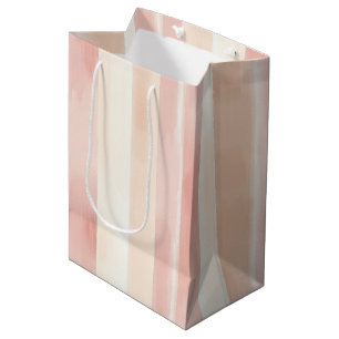 Sac Cadeau Moyen Jolies rayures roses pêche crème