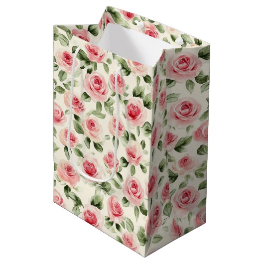 Sac Cadeau Moyen Jolies Roses Roses Fleurs Mariage (Devant Angle)