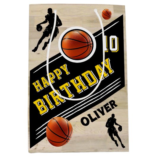 Sac Cadeau Moyen Joueur de basket-ball moderne Thème Anniversaire (Devant)