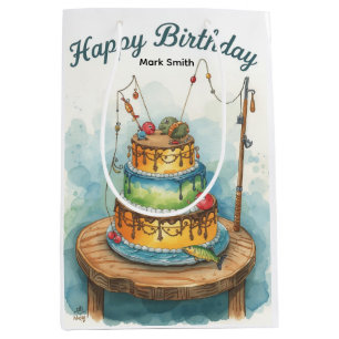 Sac Cadeau Moyen Jour d'anniversaire de pêche sur le thème du plais
