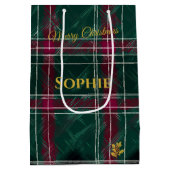 Sac Cadeau Moyen Jour de Noël vert et bordeaux à main (Dos)