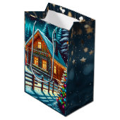 Sac Cadeau Moyen Journal Cabine le soir de Noël (Devant Angle)