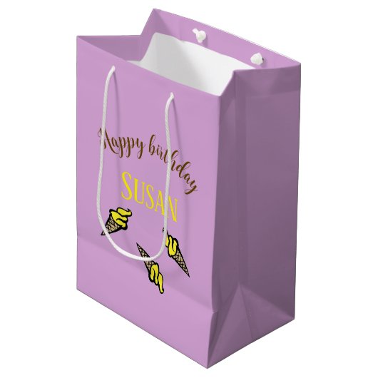 Sac Cadeau Moyen Joyeuse crème glacée jaune d'anniversaire sur viol (Devant Angle)