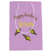 Sac Cadeau Moyen Joyeuse crème glacée jaune d'anniversaire sur viol (Devant)