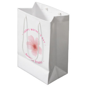 Sac Cadeau Moyen Joyeuse Fleur rose de fête des Mères blanche
