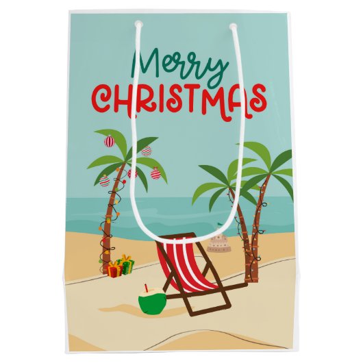 Sac Cadeau Moyen Joyeuse plage de Noël (Dos)