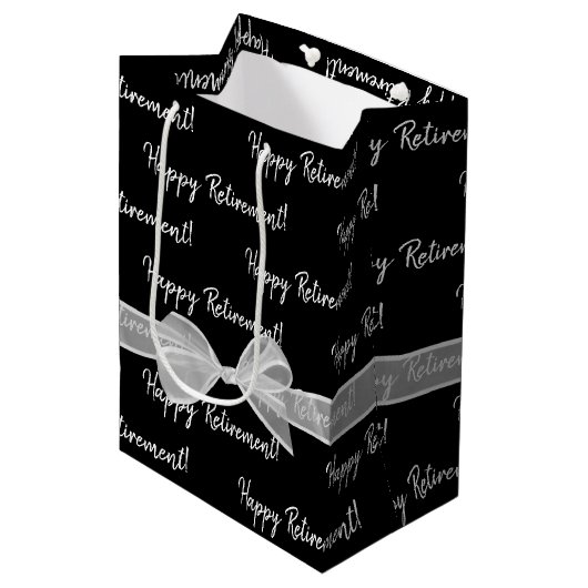 Sac Cadeau Moyen Joyeuse retraite blanche Bow sur noir (Devant Angle)