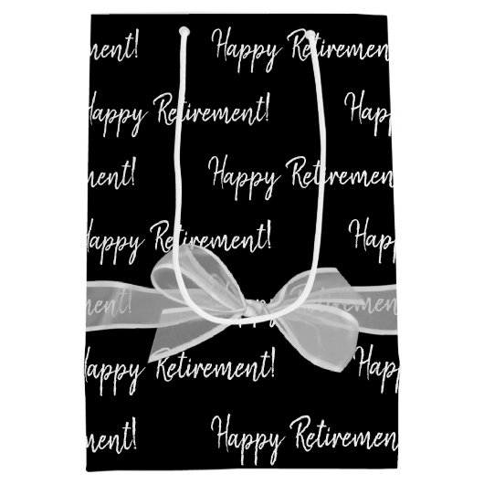 Sac Cadeau Moyen Joyeuse retraite blanche Bow sur noir (Dos)