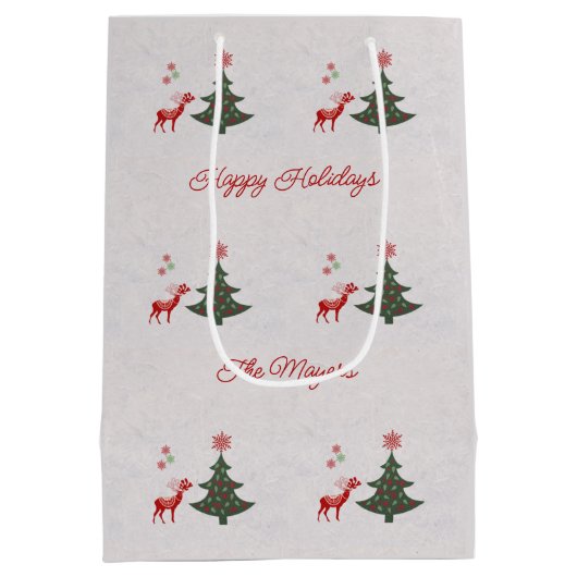 Sac Cadeau Moyen Joyeuses fêtes Arbre de Noël et Cerfs (Dos)