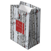 Sac Cadeau Moyen Joyeuses Fêtes Cardinales Rouges Forêt de Birch (Devant Angle)