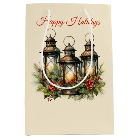 Sac Cadeau Moyen Joyeuses fêtes Lanternes d'hiver (Devant)