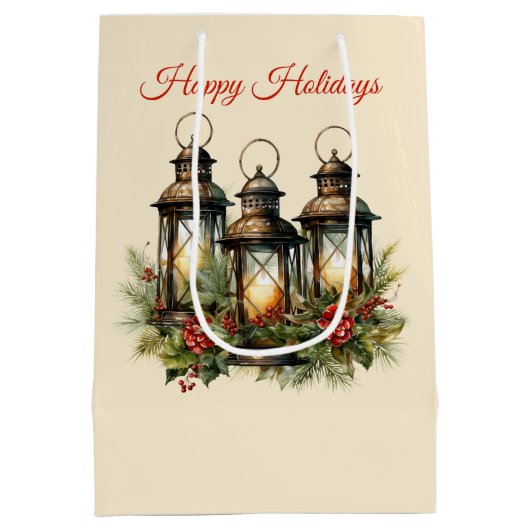 Sac Cadeau Moyen Joyeuses fêtes Lanternes d'hiver (Dos)