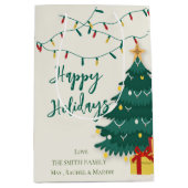 Sac Cadeau Moyen Joyeuses fêtes String Lights Arbre mignonne Noël (Devant)