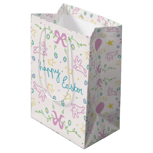 Sac Cadeau Moyen Joyeuses Pâques Message Mignon (Dos Angle)