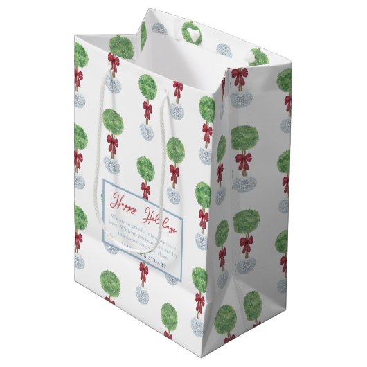 Sac Cadeau Moyen Joyeuses vacances Preppy Topiary Tree Merci (Devant Angle)