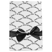 Sac Cadeau Moyen Joyeux 100e anniversaire noir Bow sur blanc (Devant)