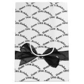 Sac Cadeau Moyen Joyeux 100e anniversaire noir Bow sur blanc (Dos)