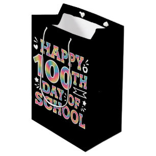 Sac Cadeau Moyen Joyeux 100e jour d'école Tie Dye Arc-en-ciel 100 J
