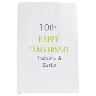 Sac Cadeau Moyen joyeux 10ème anniversaire pastel violet vert gras