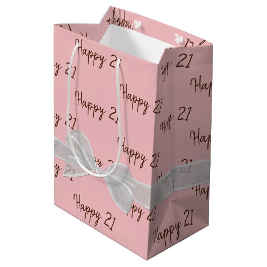 Sac Cadeau Moyen Joyeux 21e Anniversaire Bow Sur Pink Medium Cadeau (Dos Angle)